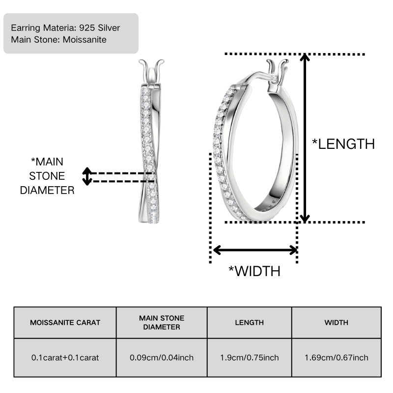2.07G Moissanite Link Earrings, S925 Silver, Unisex