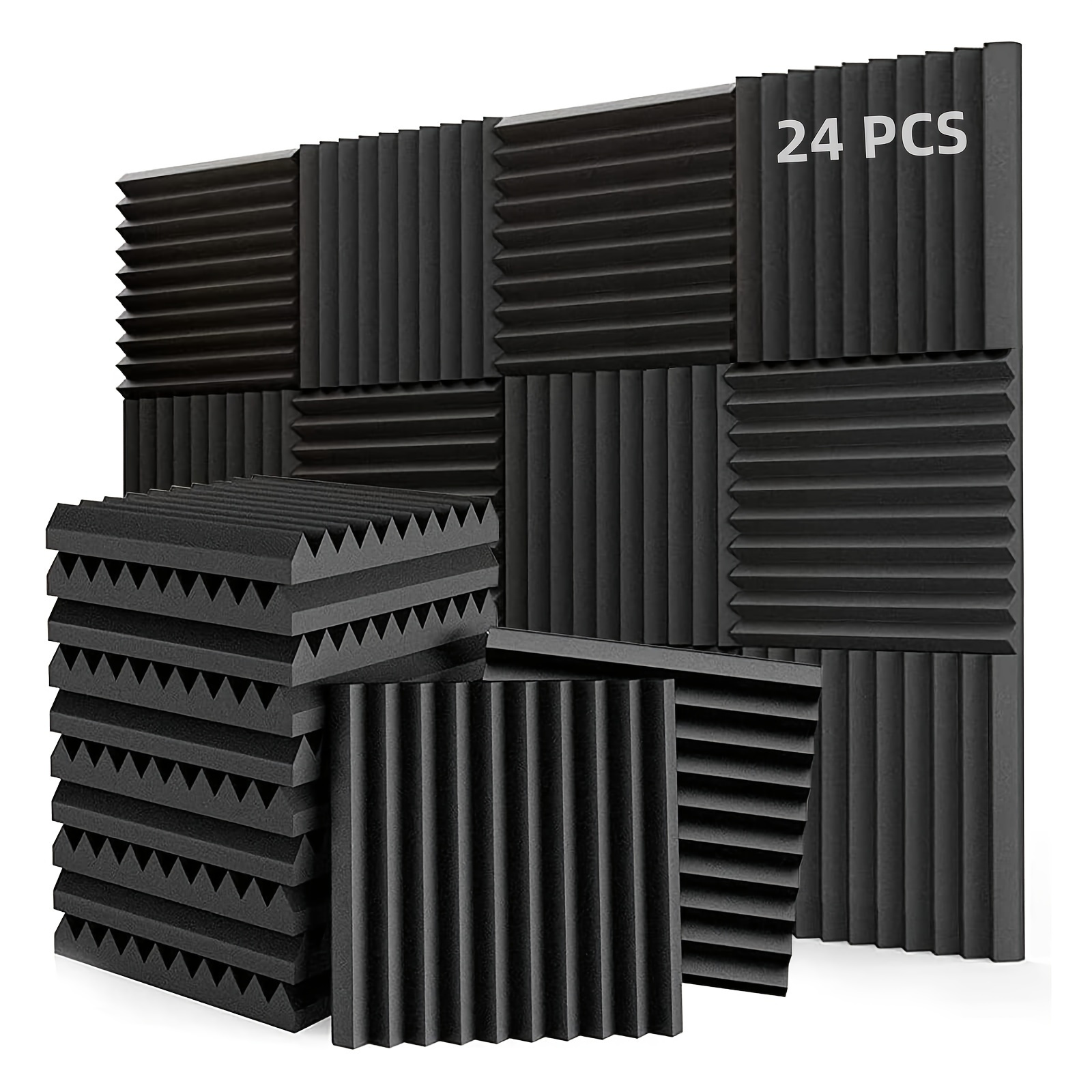 

24-pack Black Soundproof Foam Panels, 12x12 Inches, High-density Flame Retardant Acoustic Wedge Tiles, Natural Rubber Material For Office, Studio, Home Theater & Recording Room