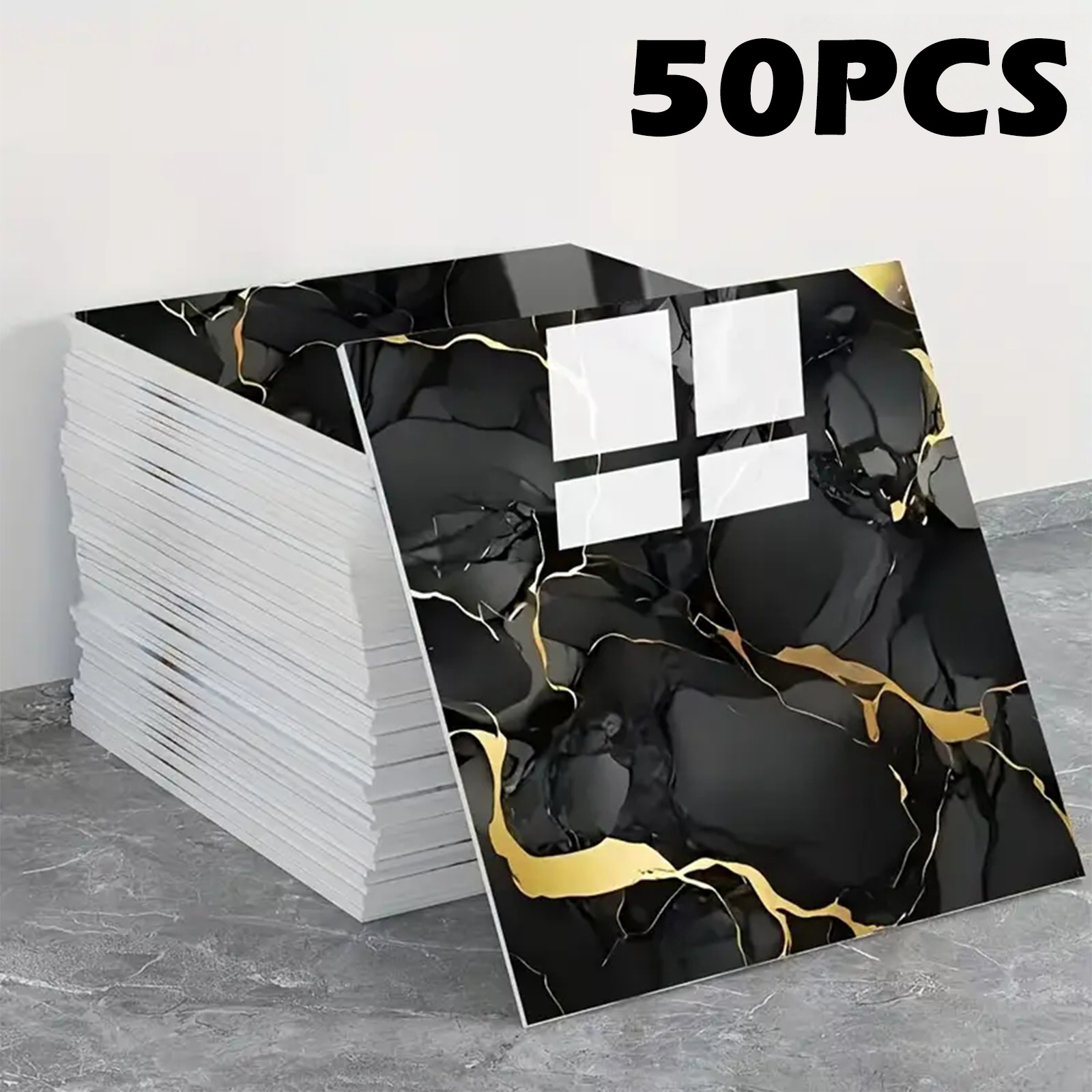 TEMU 50pcs Self-adhesive Vinyl Background Wall Stickers, Suitable For Tv Backdrops, Waterproof Removable Pvc Marble Pattern Panels, Removable