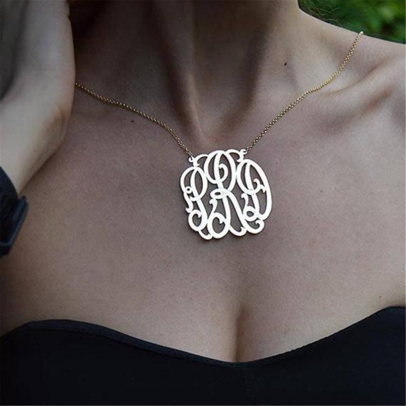 TEMU Personalized Monogram Necklace - Custom 3 Initials (name Letter) Stainless Steel With Elegant Cursive Script - Custom Initials Necklace For