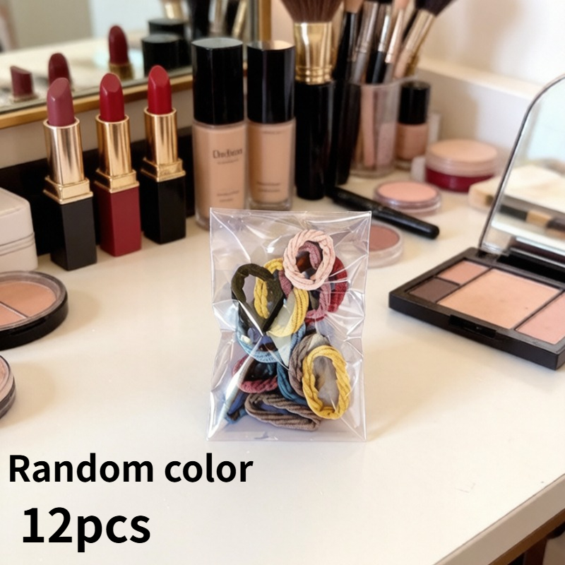 TEMU Random Color 12pcs Mixed Color - Women's High Elastic Easy Hair Band Hair Circle Hair Rope - Easy Ponytail Headdress