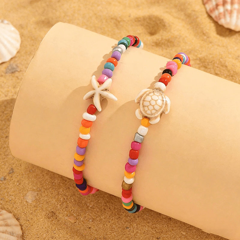 2pc Women's Ocean Breeze Foot Chain Set, Bohemian Style