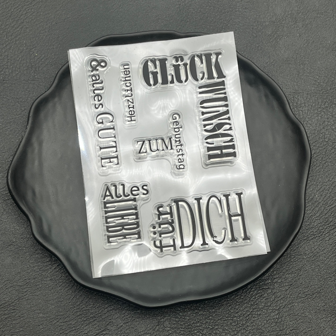 German Phrases Clear Stamps And Metal Cutting Dies Set, Geometric Die Cuts For Birthday Card Making Scrapbooking Paper Craft