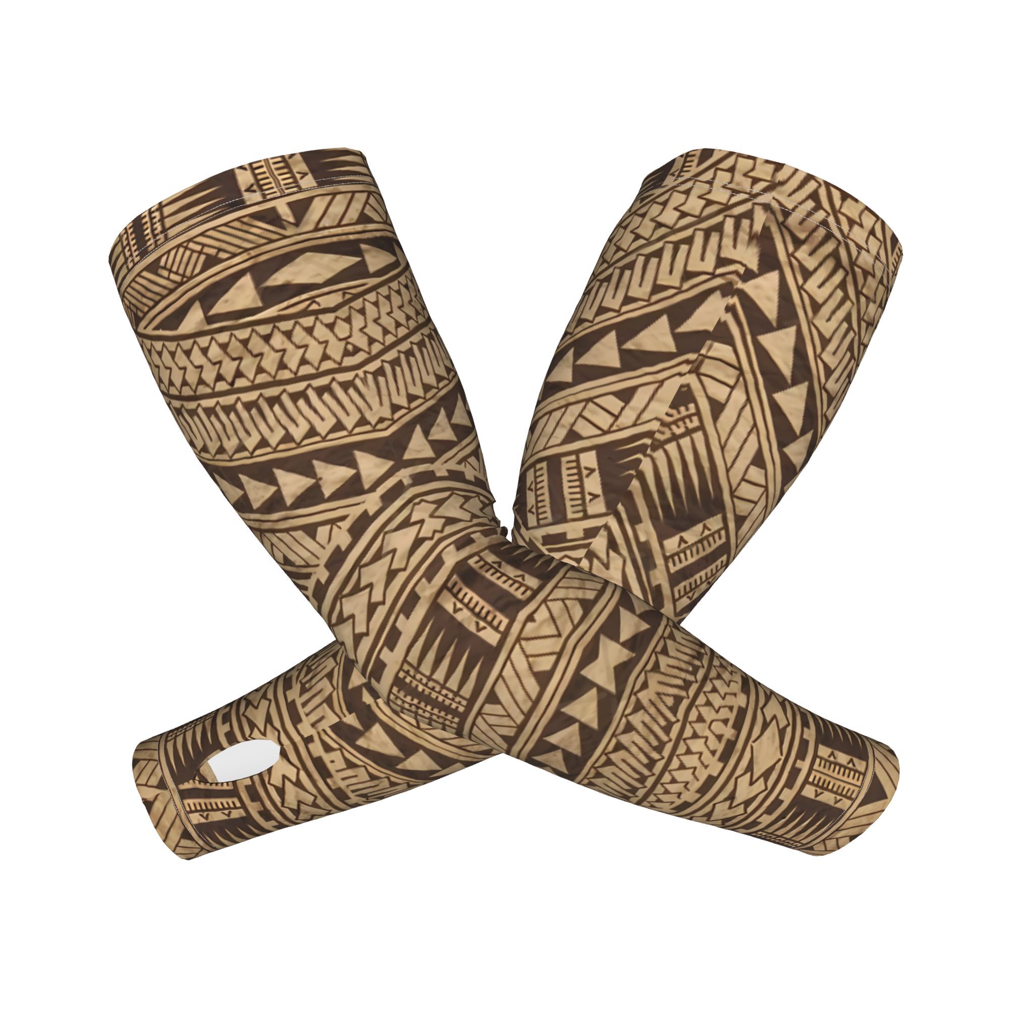 TEMU 1 Pair Unisex Samoan Tapa Cloth Pattern Slim Fit Soft Friendly Arm Sleeves With Thumb Holes Suitable For Fishing, Running, Hiking, Item