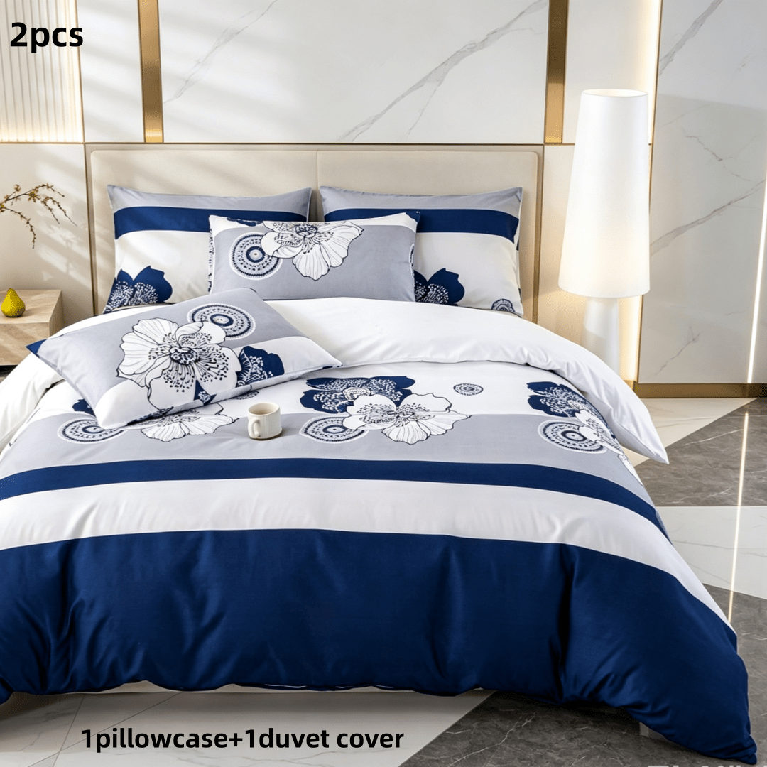 Image of 2/3pcs, 1 Duvet Cover + 1/2 Pillowcases Bedding, 135 X 200cm, Light Luxury Blue Floral Bedding, Skin-friendly Brushed Fabric, Simple And Modern Pattern, Non-slip, Versatile Bedding.