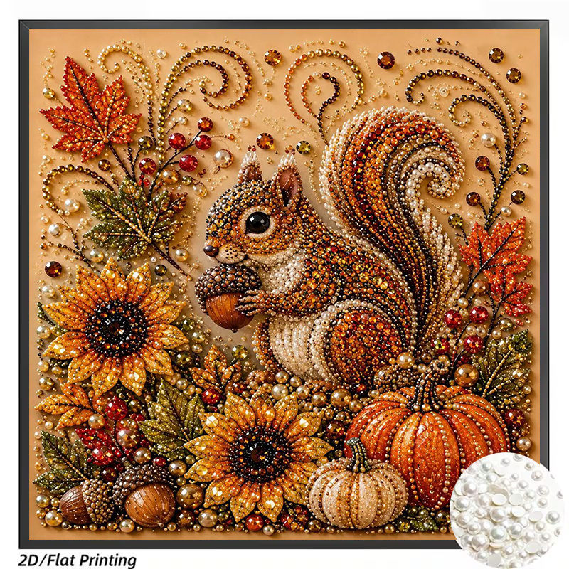 TEMU 1pc Frameless Pearl Diamond Painting Kit, Featuring A Unique And Vivid Autumn Squirrel And Sunflower Design. It's An And Project, Measuring 11.8
