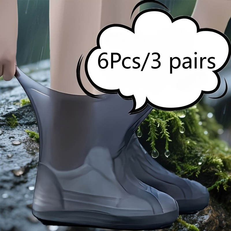 TEMU 6pcs Heavy-duty Shoe Covers - Waterproof Non-slip Shoe Protectors With Transparent Bottom, Boot Covers For Hiking, Rain, Snow, Mud - Easy-clean