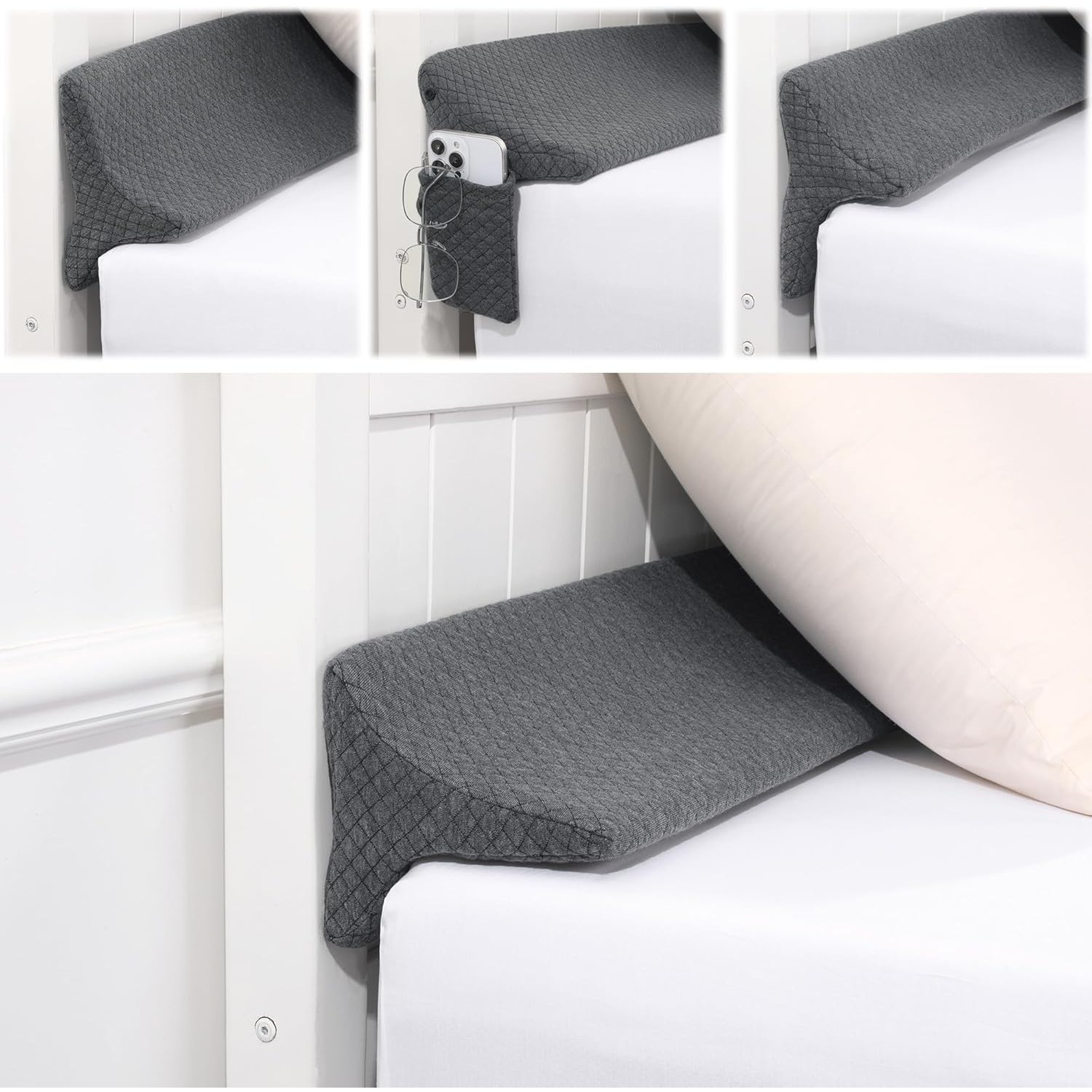2-in-1 Bed Wedge Filler For Bed & Mattress , High Density Foam Headboard Filler, Grey Bed Crack Pillow Wedge Fill The