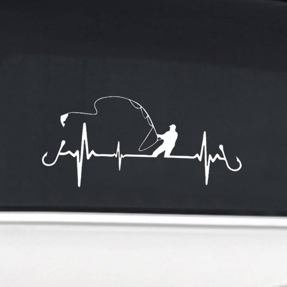 TEMU Autocollant de voiture de cœur de pêche - Vinyle auto-adhésif imperméable semi-brillant, Design de poisson de dessin et ligne EKG, Convient aux