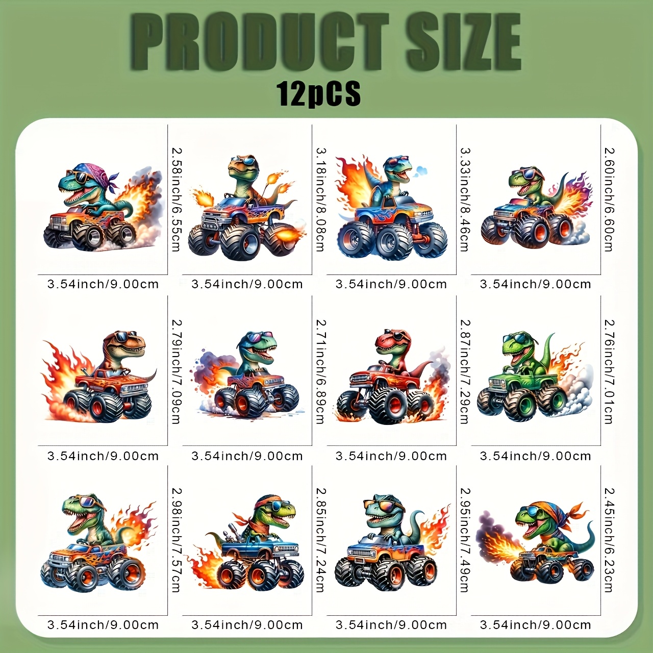 TEMU 12-pack Fire-spitting Dtf Transfer Stickers - Iron-free Heat Press Vinyl Patches, Suitable For T-shirts, Jeans, Face Masks, Backpacks - Washable