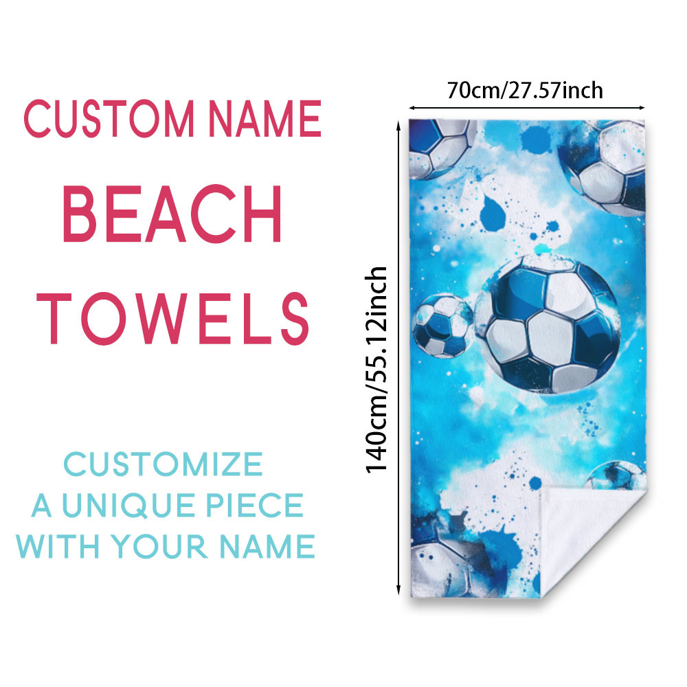 TEMU 1 serviette de plage en microfibre personnalisée | Très absorbante et à séchage rapide | Motif de football avec nom personnalisé | Légère, douce