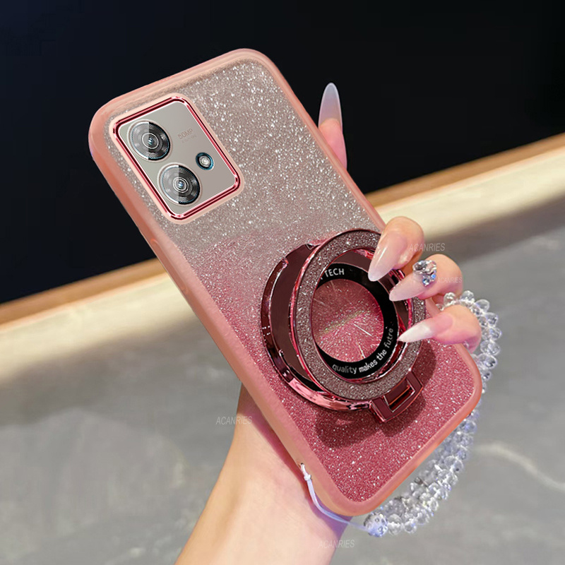 TEMU Phone Case: Candy Color Glitter Card Clear Tpu With Lens Protector Soft Phone Case For Moto 40 Neo With Magnetic Holder Transparent Beads Hand
