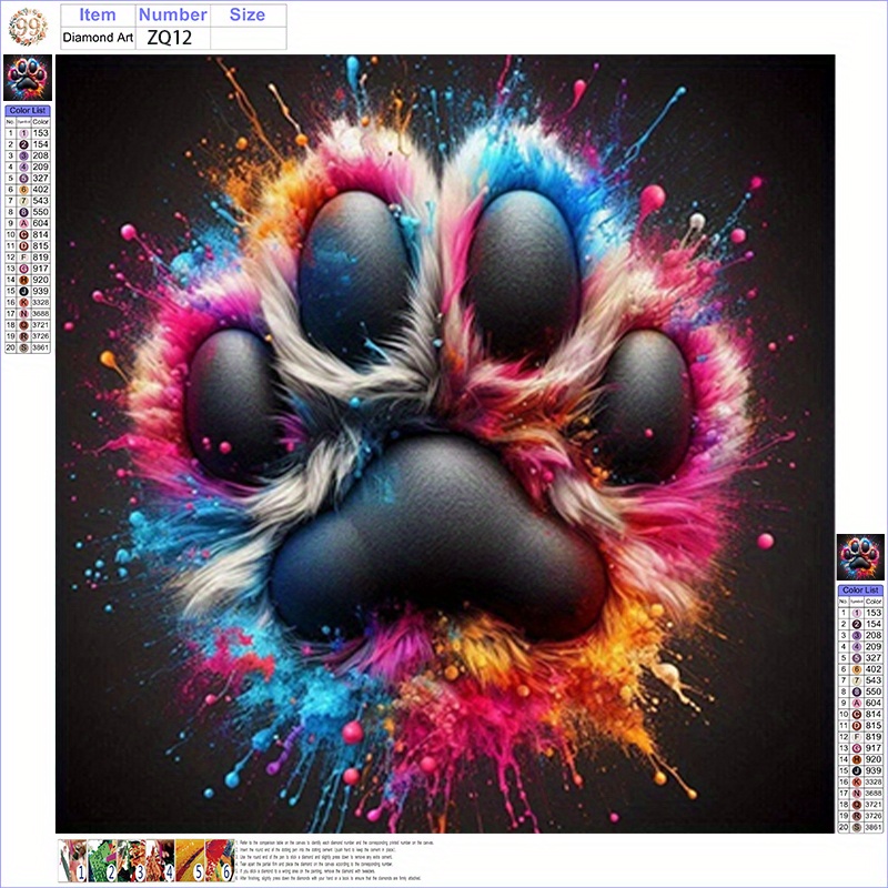 TEMU 5d Craft Set - Vibrant Gradient Animal Paw , Complete Diamond Handmade Decorative Artwork, Wall Art For Living Room And Bedroom