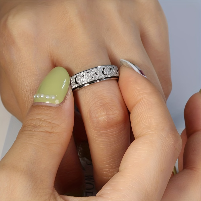 1pc fashionable stainless steel frosted ring with small hollow moon and   mens unique rotating decompression ring suitable for daily wear perfect gift for eid al fitr and   Product details 6
