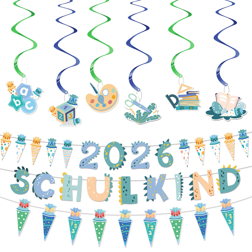 Image of 15pcs Party Decoration Kit For Back-to-school Celebrations, Featuring A 'schulkind' Banner And Hanging Swirls, Perfect For Day Of 2026, In Halloween I Navidad