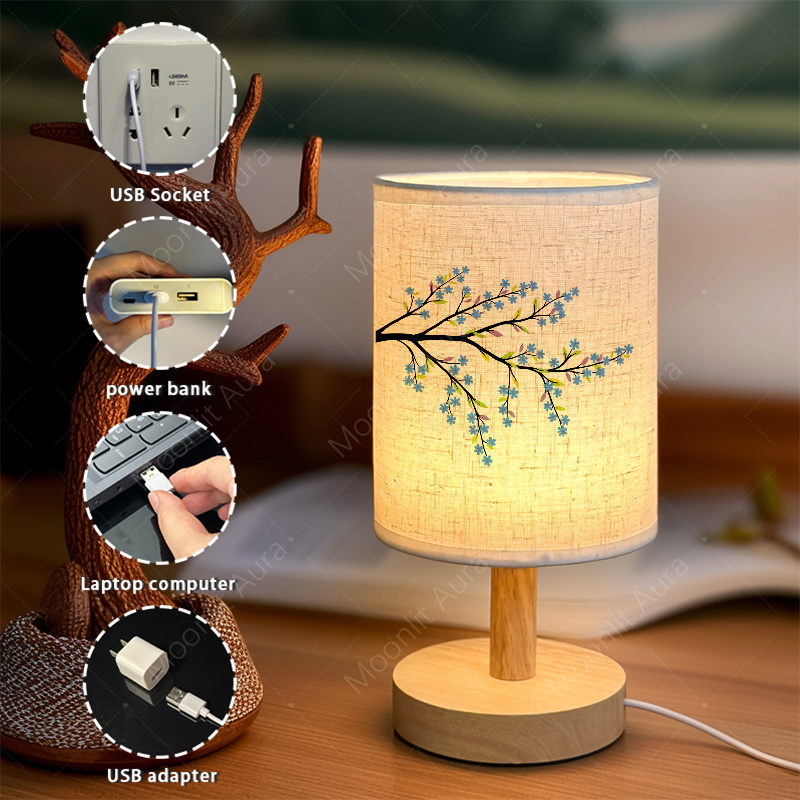 Fabric Desk Lamp, USB Powered Nightstand Light for Bedrooms