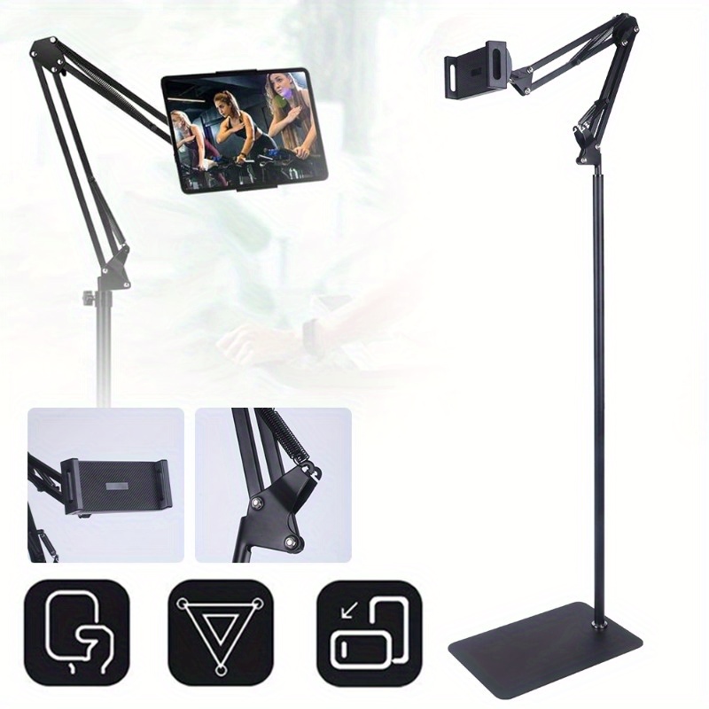Image of 1pc Tablet Floor Stand, Adjustable Universal 360-degree Rotatable Metal Tablet Holder, Mobile Phone&tablet Holder Adjustable Flexible Arm Floor Stand For 4.5.5 Inches