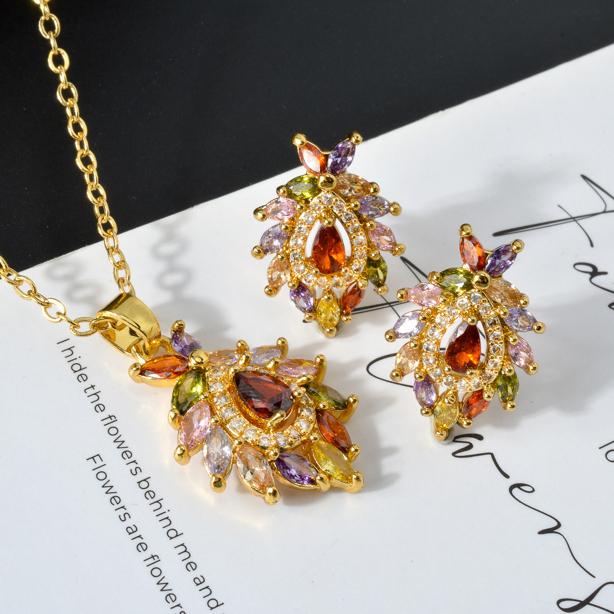 Colorful Flower Element Jewelry Set with Synthetic Zirconia