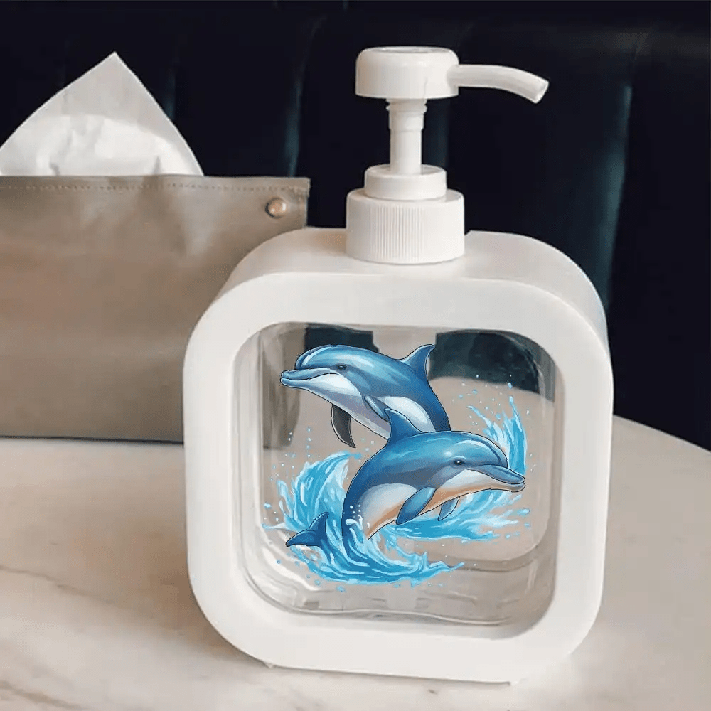 TEMU A Vibrant Watercolor Dolphin Soap Dispenser - Cute Design With White Pump Bottle, Moisturizing Hand Soap Dispenser, Ideal For Kitchen Sink And