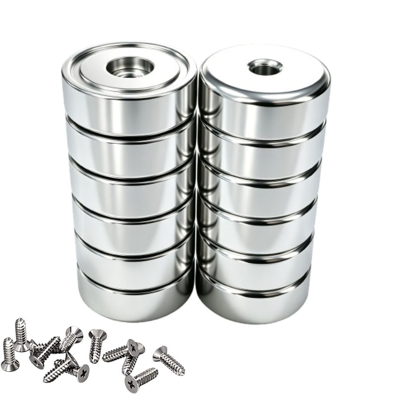 TEMU Heavy Neodymium Magnet With Countersunk Hole, Polished Metal Circular -shaped Wall Mount Magnet, Magnet, With Screw For Hanging - Suitable For