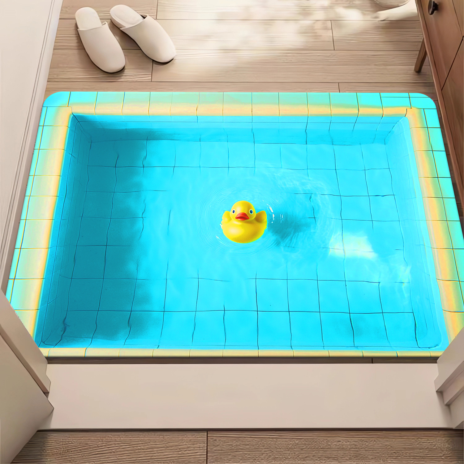 E-shop 1 Stück, Schwimmbecken-Gelbe Ente, HD-gedruckte Fußmatte, Küchenteppich, rutschfeste Badezimmer-Bodenmatten, saugfähiger