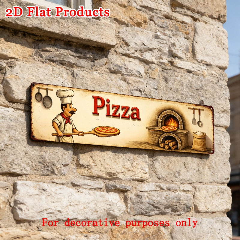 TEMU Plaque décorative 2D plate - [2Dfalt] 1 pièce - 40x10 cm - Panneau métallique vintage Four à bois, Décoration de cuisine italienne rétro, Art