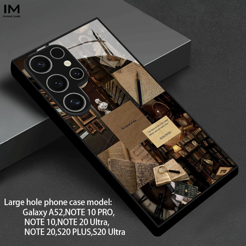TEMU Phone Case: Vintage Study Collage Black Tempered Glass Phone Case, Suitable For Galaxy S26 Plus, S26 Ultra, S26, S25 Plus, S25 Ultra, S24 Plus,