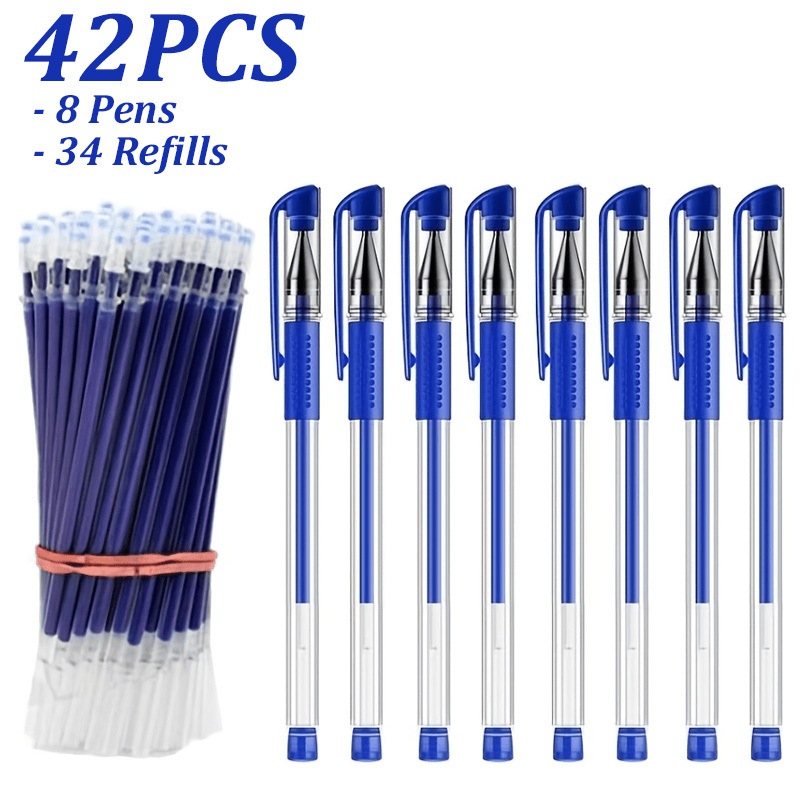 TEMU 42pcs Retractable Ballpoint Pen Set, Includes 8 Ballpoint Pens + 34 Refills, 0.5mm Fine Tip Smooth-writing Pens With Silicone Grip, Suitable For
