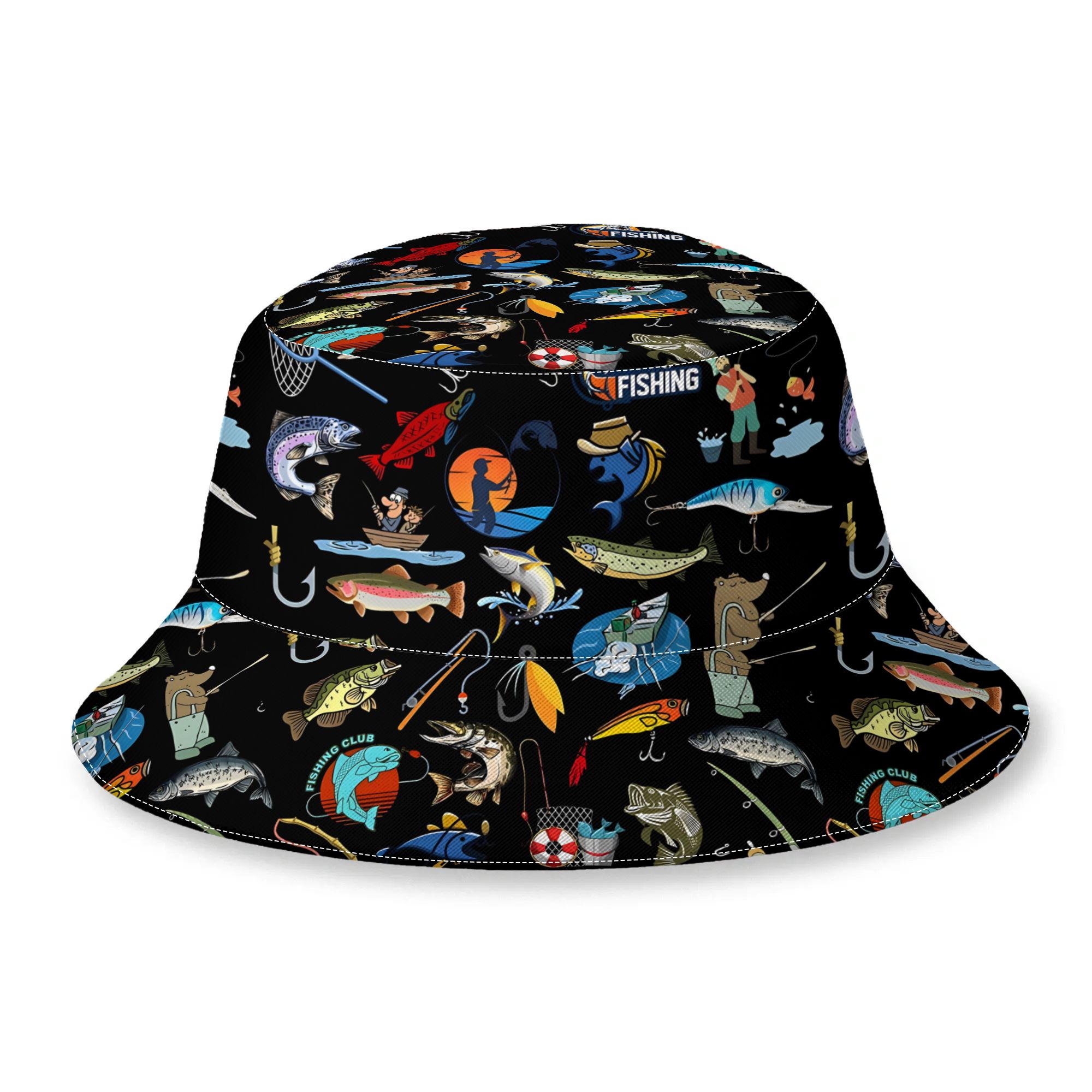 TEMU Fishing Lover Prints Men's Novelty Bucket Hat Fisherman Hat Suitable For Outdoor& Hiking& Party Accessory