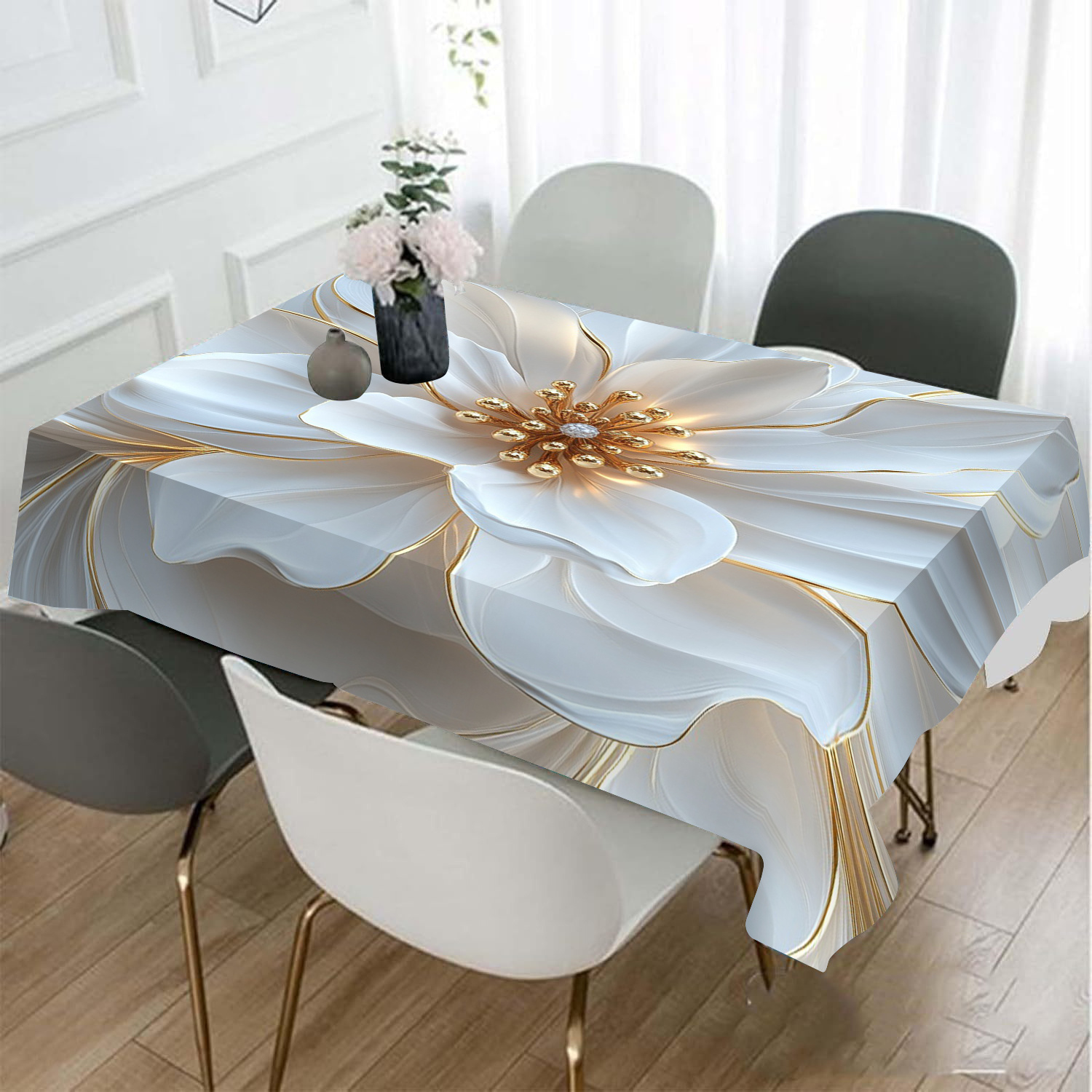 

1pc Élégante nappe florale, , tissée , nappe carrée, lotus , les rassemblements à et la décoration du