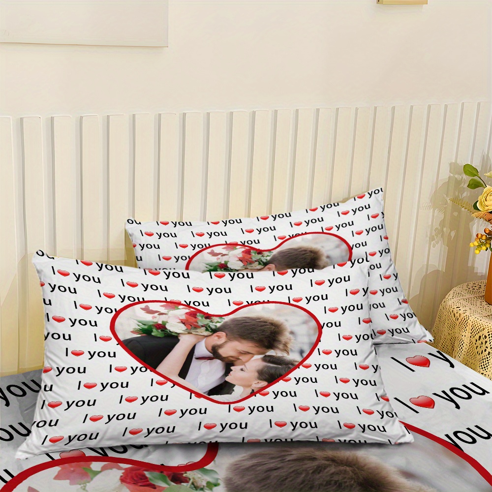 custom 3pcs i love you personalized printed bedding set couple fitted sheet set 1 fitted sheet 2 pillowcases   elegant   breathable light beige friendly bed linens in multiple sizes   decor with comfortable mattress protector Product details 3