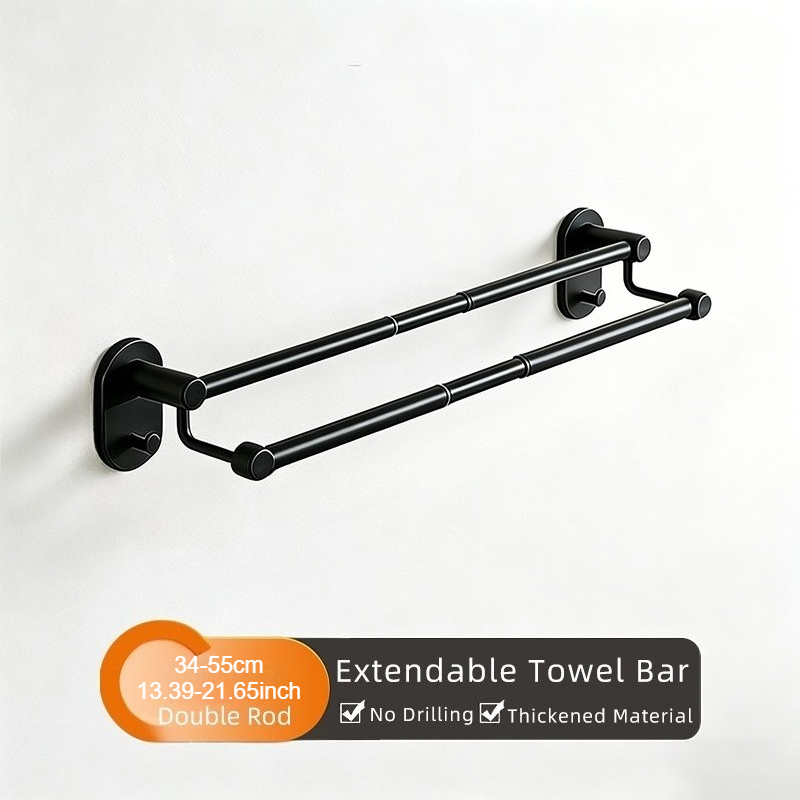 TEMU Bathroom Towel Rack, Adjustable Towel Bar 13.39-21.65inch/21.26-37.4inch, No-nail Adhesive Self-adhesive Wall-mounted Bathroom Towel Organizer