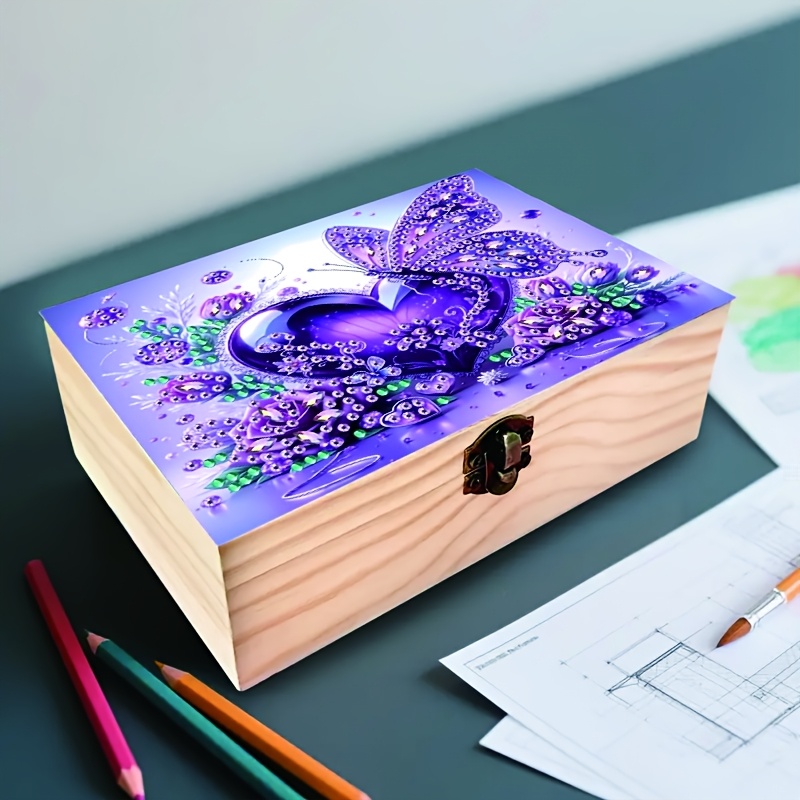 TEMU Popular 1pc Diamond Painting Art Kit, Diy Handmade Diamond Dotting And Floral Pattern With Locking Wooden Box, Multi-functional Small Item
