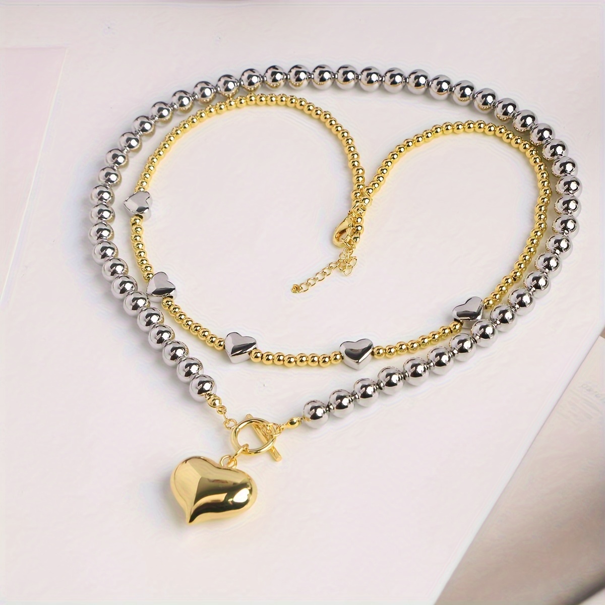 E-shop 2er-Set Damenmode Schmuck Halskette Herbst und Winter Liebe Stapelbare Frau Perlen Halskette Geeignet für den täglichen Gebrauch