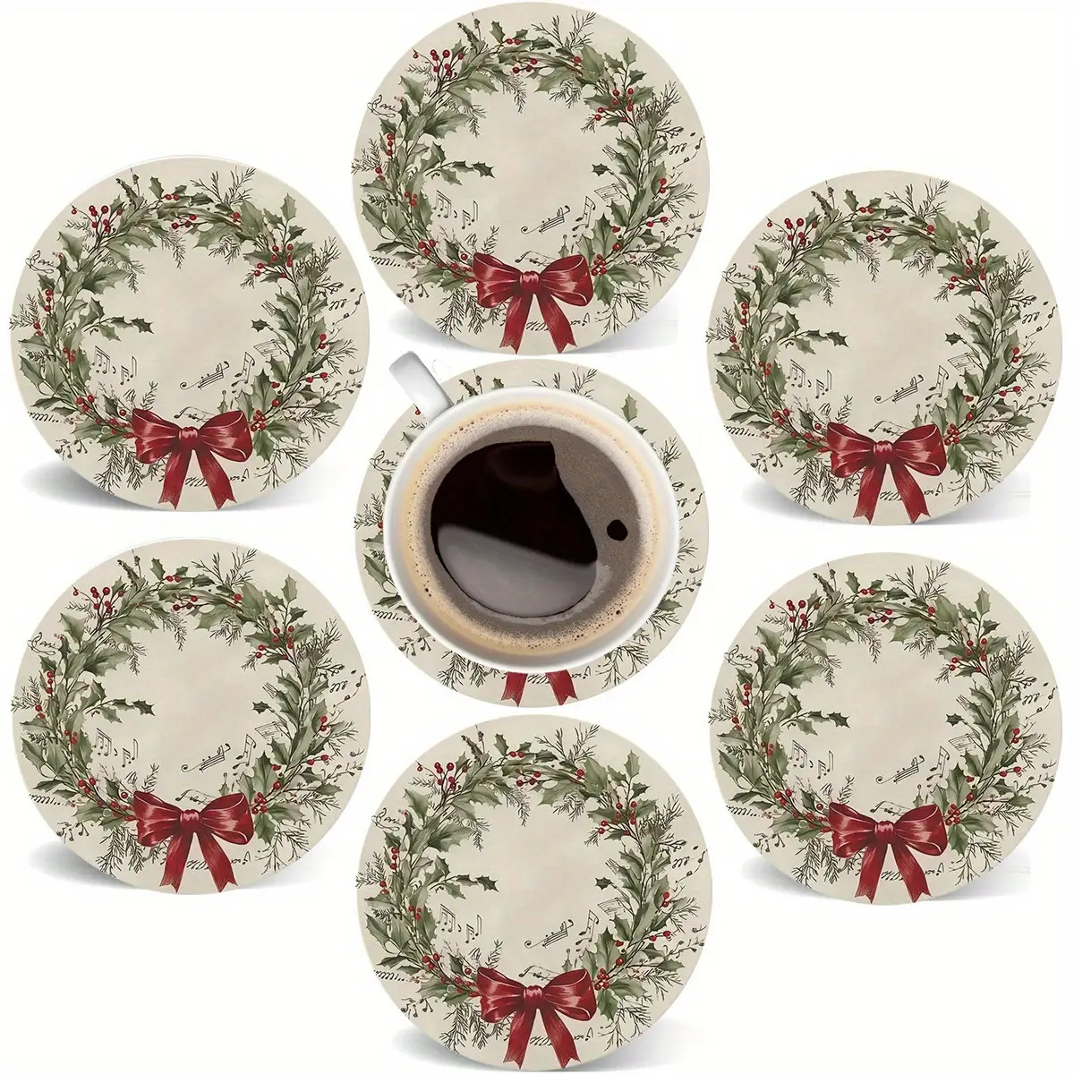 TEMU Juego de 6 posavasos de madera festivos con y piñas / Aislamiento térmico , tapete resistente al para bebidas, ideal para y decoración del hogar