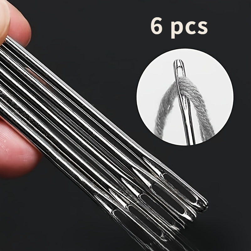 

6pcs Extra Long Eye Needles Set, Silvery Grey Stainless Steel Large Size Sewing Needles For Packaging Bags, Fishing Nets, Quilting, Clothing Repair, Hand Sewing Crafts