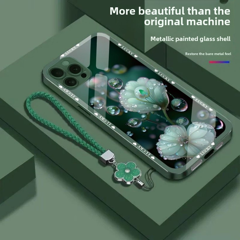 TEMU Phone Case - A New Lightweight Luxury Glass Phone Case With A Dewdrop Flower Pattern, Compatible With For Iphone 16/16 Pro/16 Pro Max/16