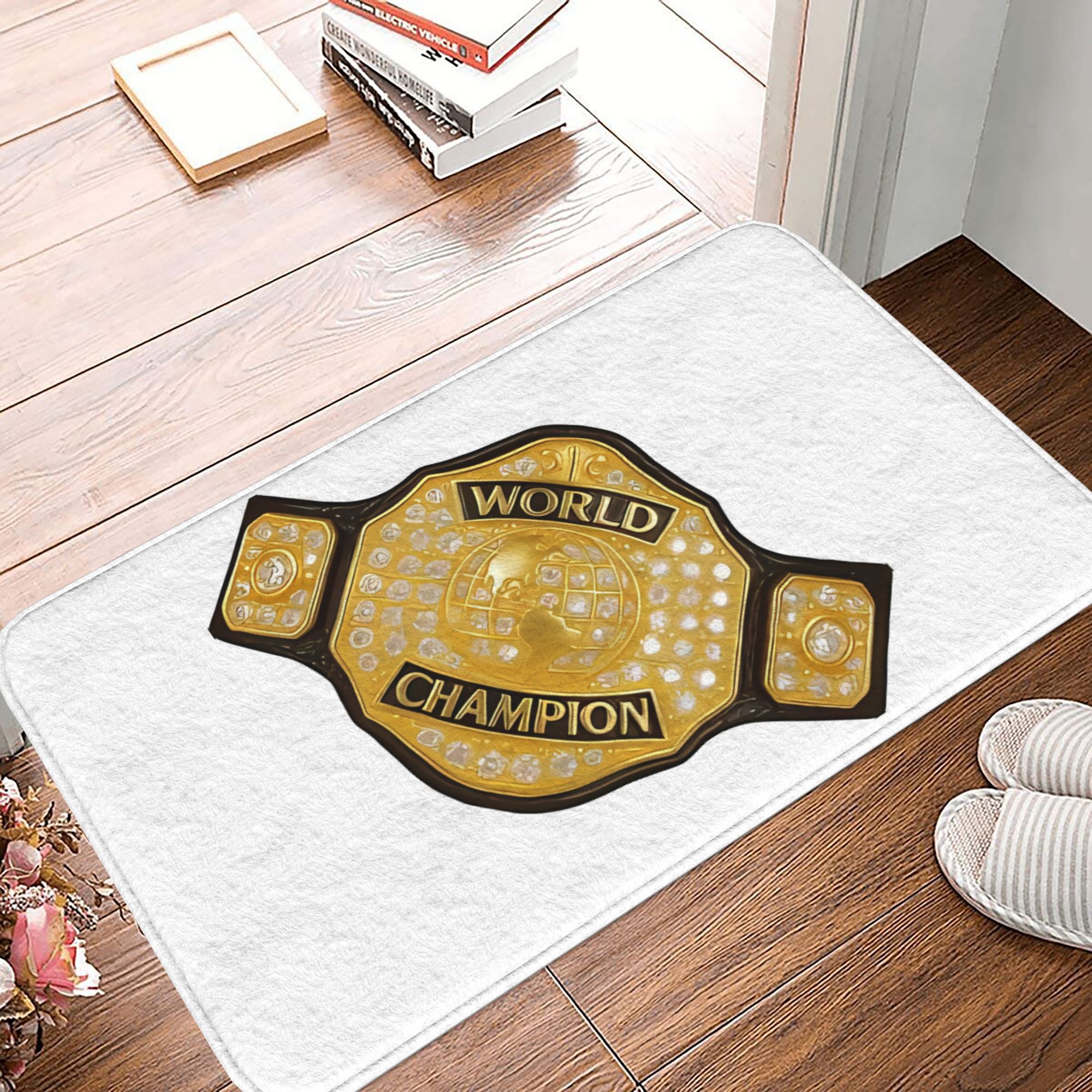 TEMU 1pc Golden World Belt With Sparkling Diamond Accents Christmas Decorations Bedroom Mat Doormat Living Room Carpet Balcony Rug Home Decoration