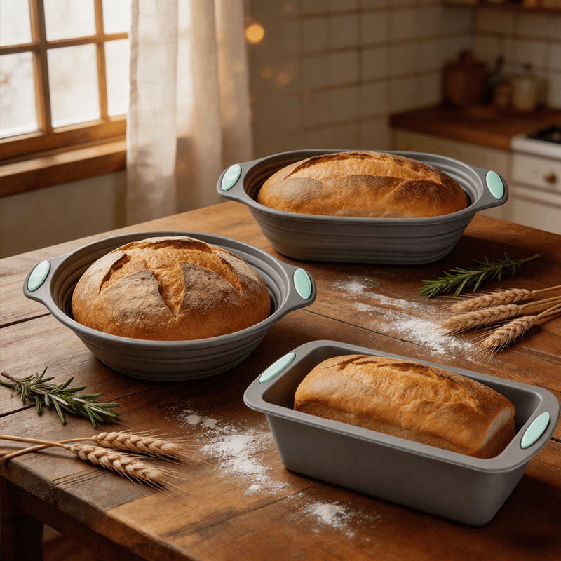 Image of 3pcs Food-grade Silicone Baking Mold Set (round/oval/loaf), Heat-resistant , Foldable, Ideal Gift For Bakers, Perfect For Beginners And Home Use
