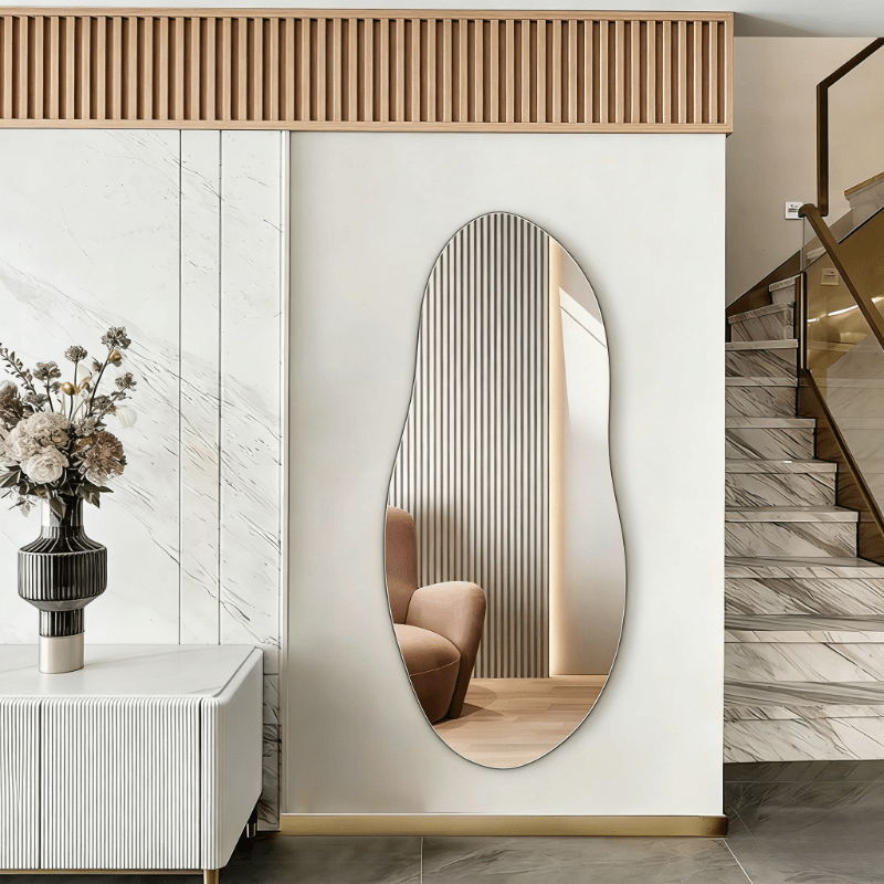 Irregular Peanut-Shaped Acrylic Wall Mirror, Frameless Design
