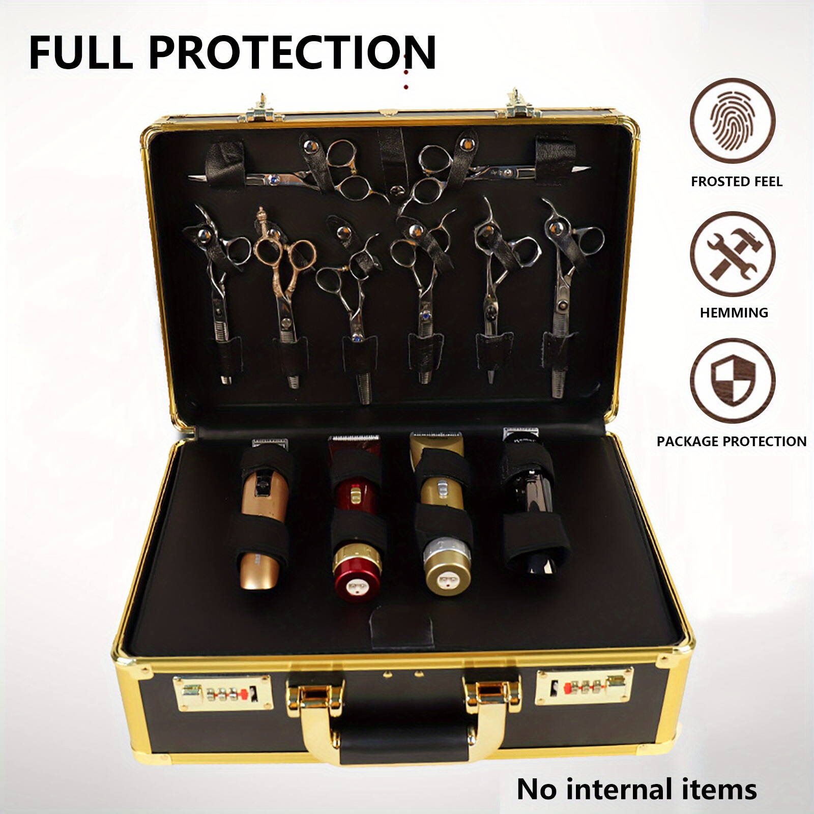 E-shop Metall Friseur-Werkzeugkasten, Goldener Aufbewahrungs-Reisekoffer für Friseure, Hairstylisten Tierpfleger, Großvolumig, Schubladen-Organizer