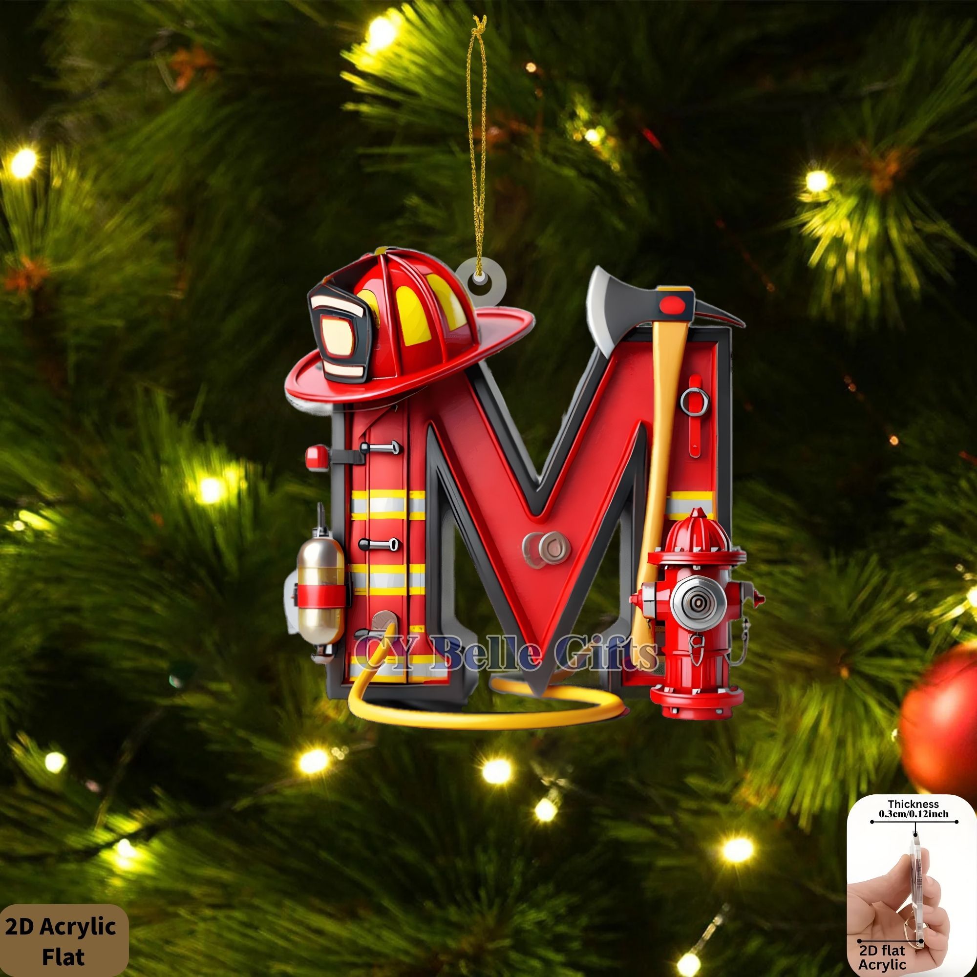 2d Flat, 1pc Firefighter -z Acrylic Letters - Pendants With Firefighter Helmet & Hydrant Suitable For Car, Home,, Party Decorations, Christmas Tree, Wine, Windows - Educational Fire Decor, 2d Flat