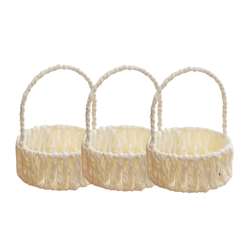 Image of 3 Hand-woven Paper Rattan Mini Flower Baskets, Wedding Decoration Handheld Baskets, Mini Woven Artwork Decorative Baskets (overall Height 13cm * Basket Diameter 10cm * Basket Depth 4cm)