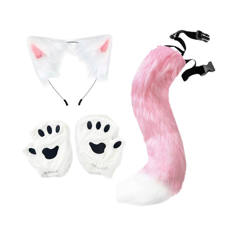 TEMU de disfraz de orejas y de zorro de gato con orejas y de felpa - Rosa para juegos , adecuada para fiestas temáticas, disfraces, para edades,
