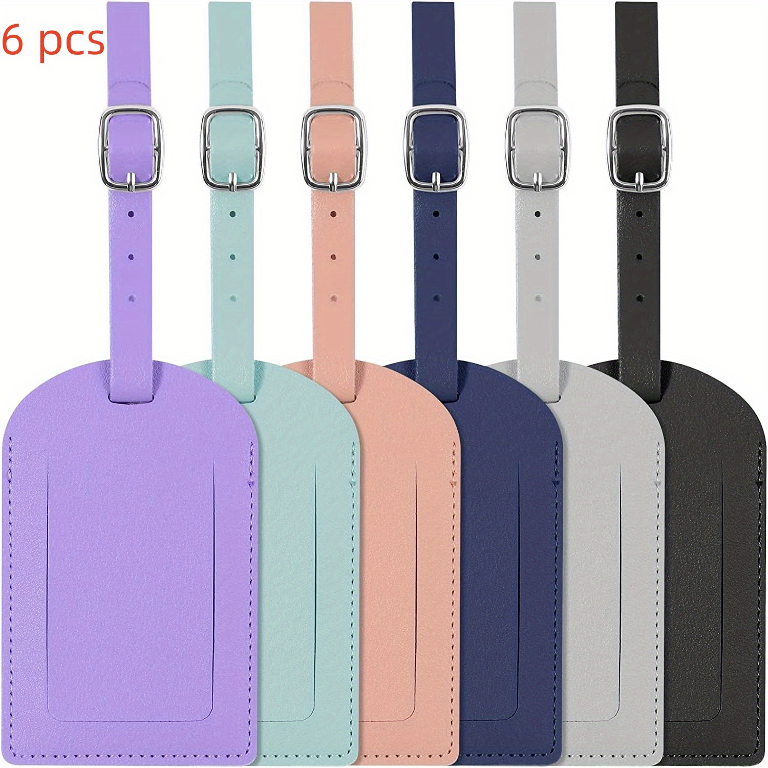 6 Luggage Tags, Faux Leather Travel Tags With Name Id, Bright Suitcase Tags For Luggage