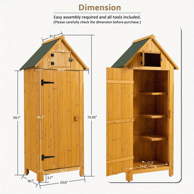 Outdoor Cabinet Tool Shed Measuring 30, 3 Inches in Length, 21, 3 Inches in Width, And 70, 5 Inches in Height, Made of Natural Wood