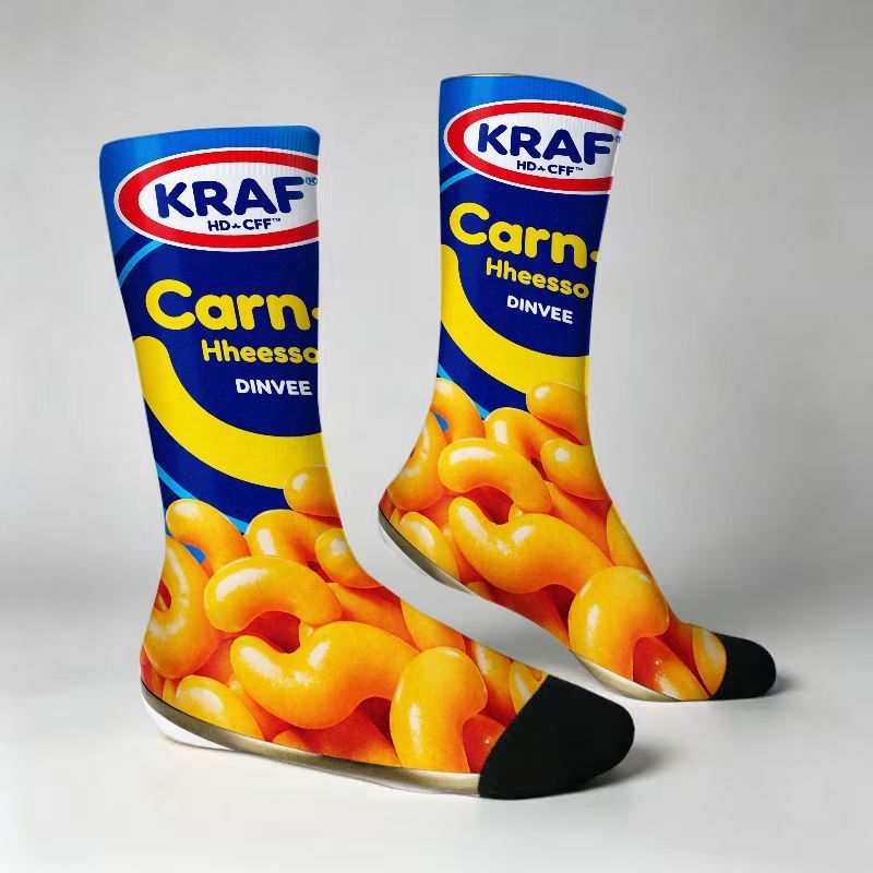 TEMU 1 Paire de Chaussettes Unisexe à Impression Numérique 3D avec Motif Amusant Macaroni et Fromage. Bas Nouveauté . Mélange de Polyester et