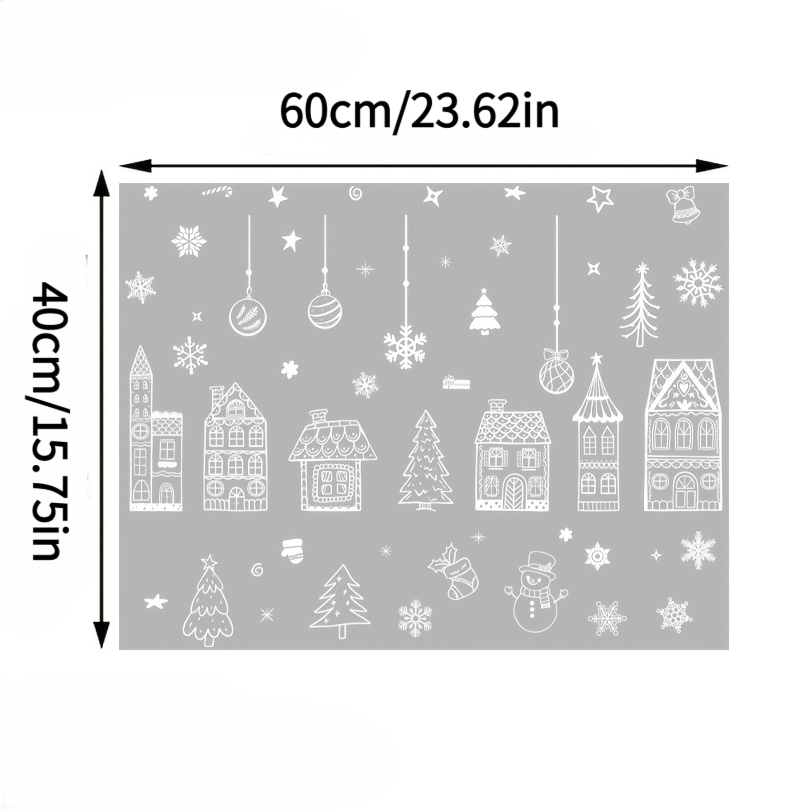 TEMU A Christmas White Line With Festive Elements, Static Cling Glass Decal For Holiday Decoration And