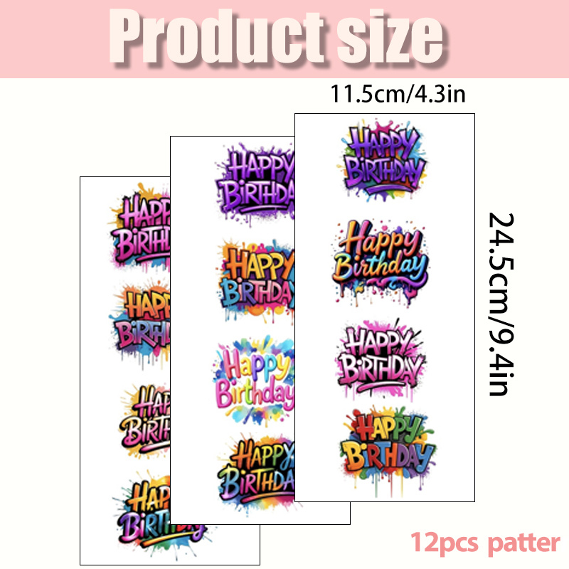 TEMU 12pcs Street Graffiti Style Happy Birthday Uv Transfer Stickers, Suitable For Craft Gifts, Office Supplies, Mugs, Water Bottles, Etc.,