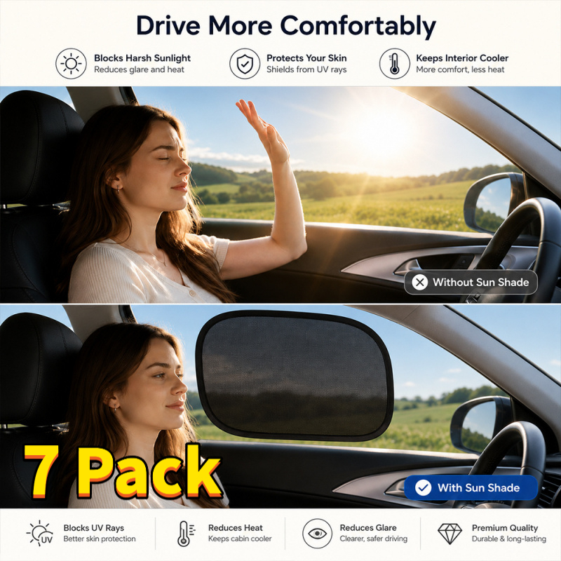 TEMU 7pcs (buy 7, Get 1 Free) Summer Car Mini Sun Shade Static Cling Film No Residue Side Window Sunshade Uv Protection Heat Block Glare Reduce